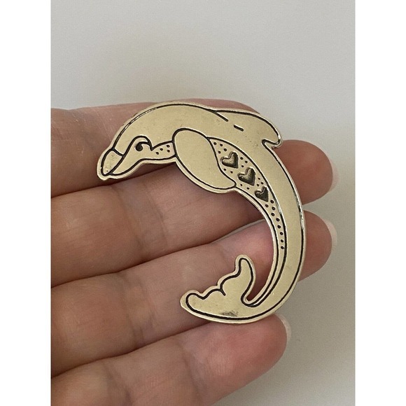 EFS Dolphin Jumping with Hearts Mexico Sterling Silver 925 Pin BROOCH - Picture 3 of 7